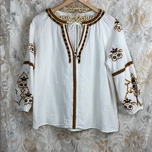 LOGG H&M Aztec Tribal embroidered peasant blouse